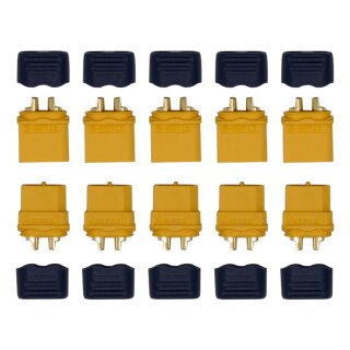 Amass XT60H Hochstromstecker 5 Paar | 30A | Vergoldete Kontakte & Knickschutz
